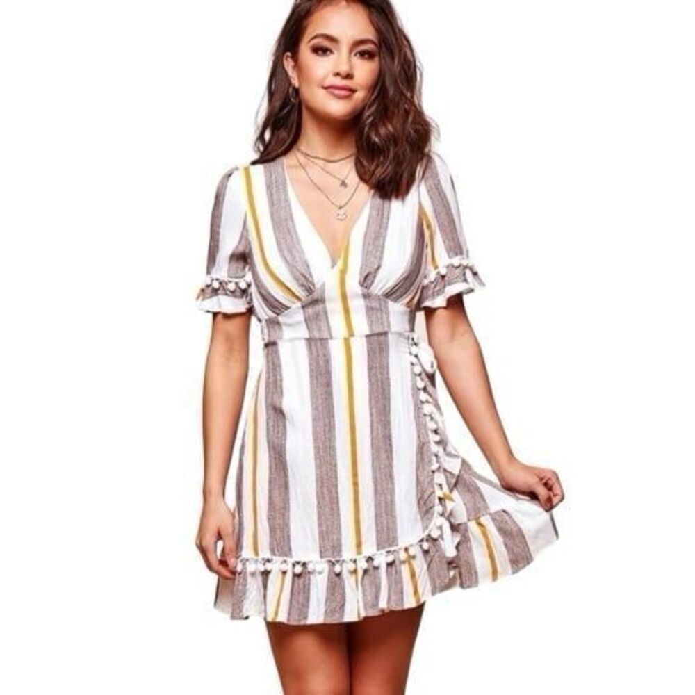Elegant Striped Ruffle Mini Dress